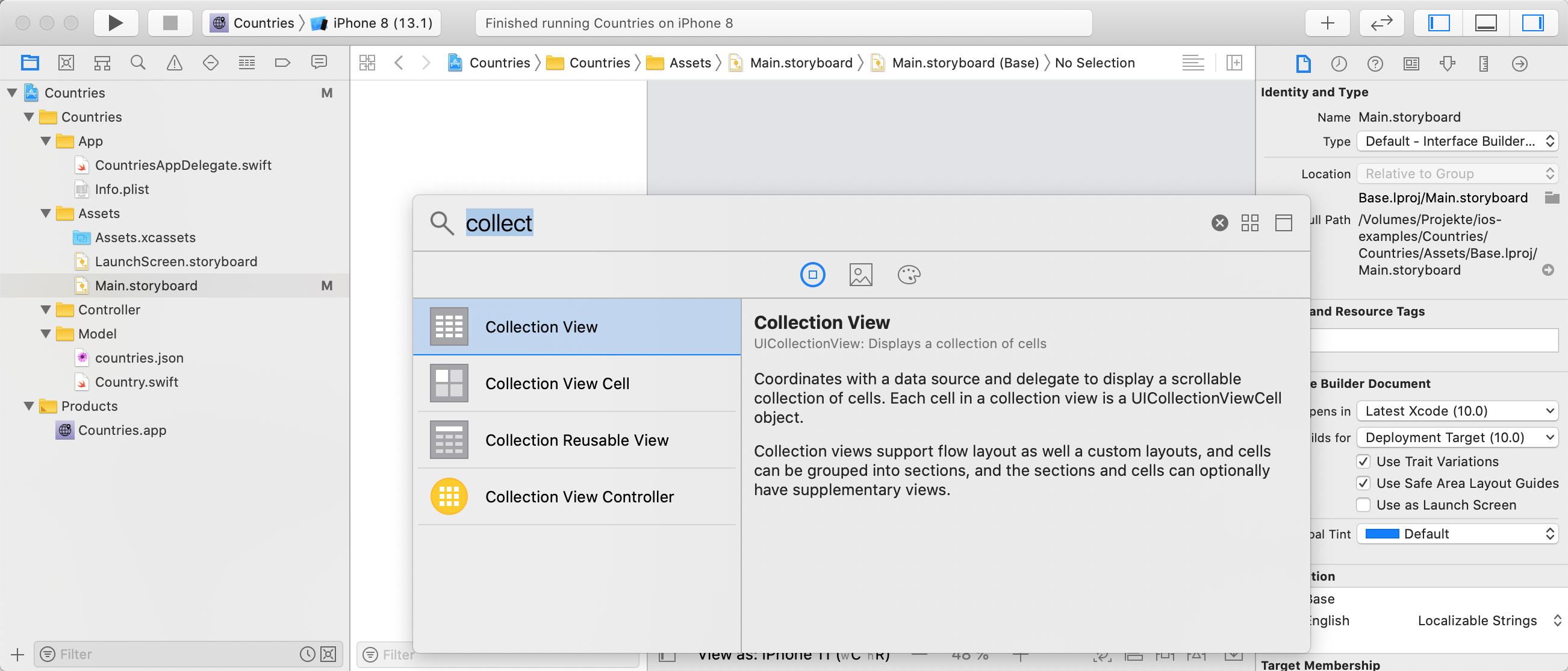 UICollectionViewController in Xcode Library