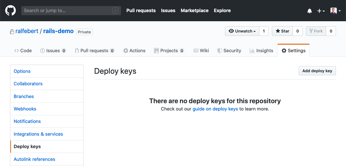 Add the deployment key to the repository