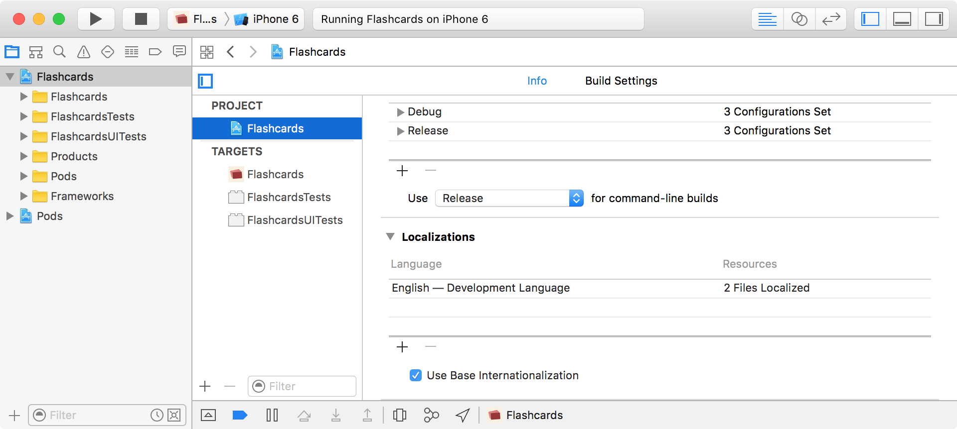 Xcode Projekt: Development Language