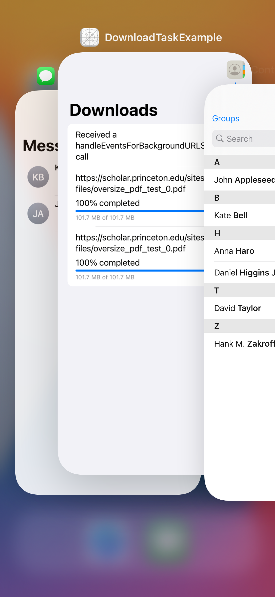 Swiping in the application switcher cancels all background tasks