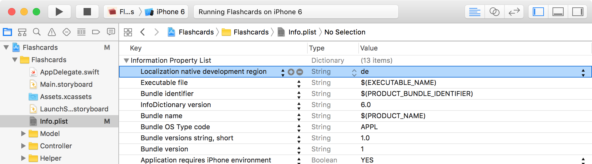 Info.plist: Localizations native development region