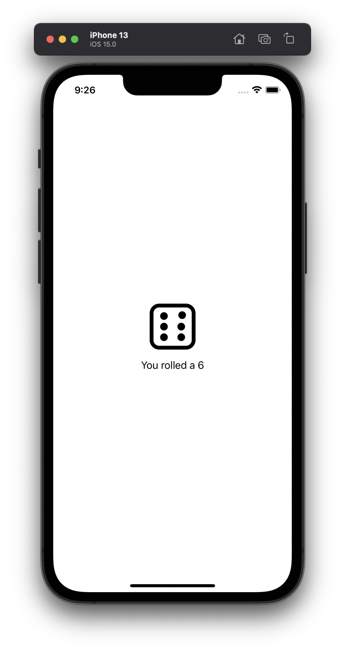 Dice app in iPhone simulator
