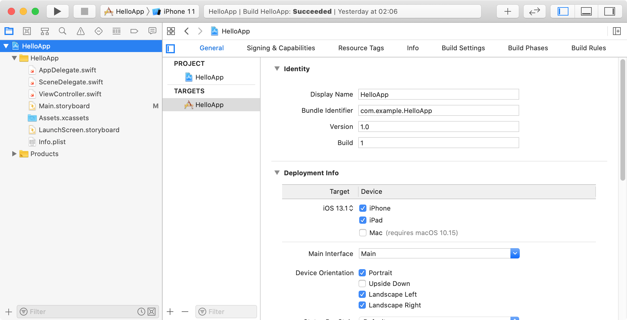 Einstellung Storyboard Main Interface im App-Target